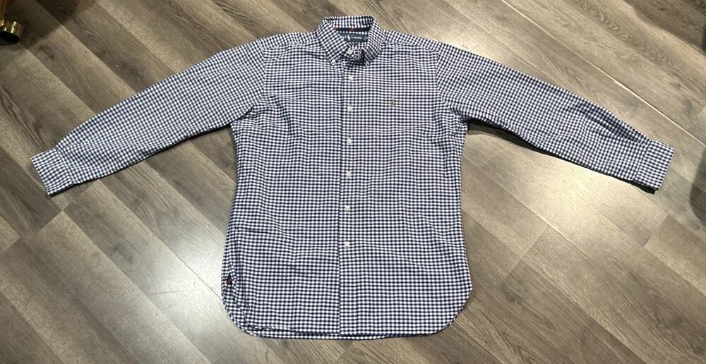 Men’s Medium Ralph Lauren Classic Fit Button Up Blue&White Plaid Long Sleeve